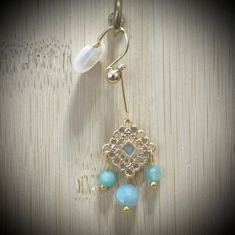 水晶系列 - 天河石與花紋耳夾