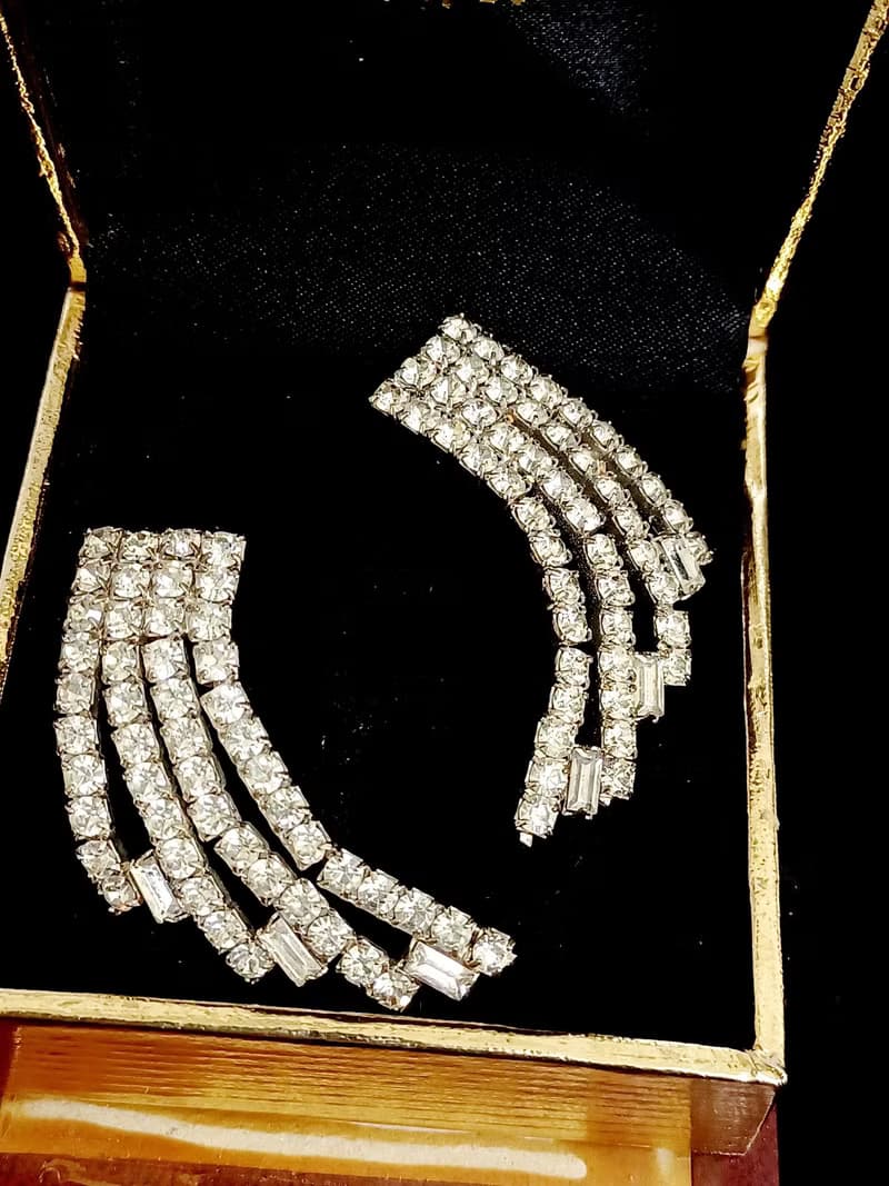 vintage jewelry  華麗璀璨萊茵水鑽 針式耳環