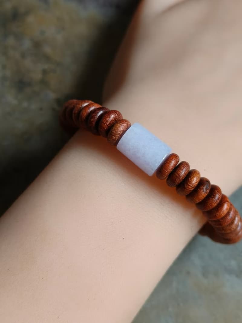 緬甸天然紫羅蘭(桶珠)翡翠 平安扣花梨木珠 手鍊手串