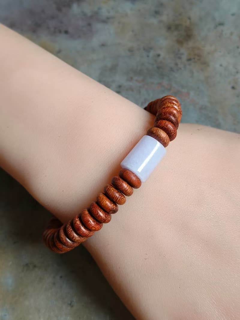 緬甸天然紫羅蘭(桶珠)翡翠 平安扣花梨木珠 手鍊手串