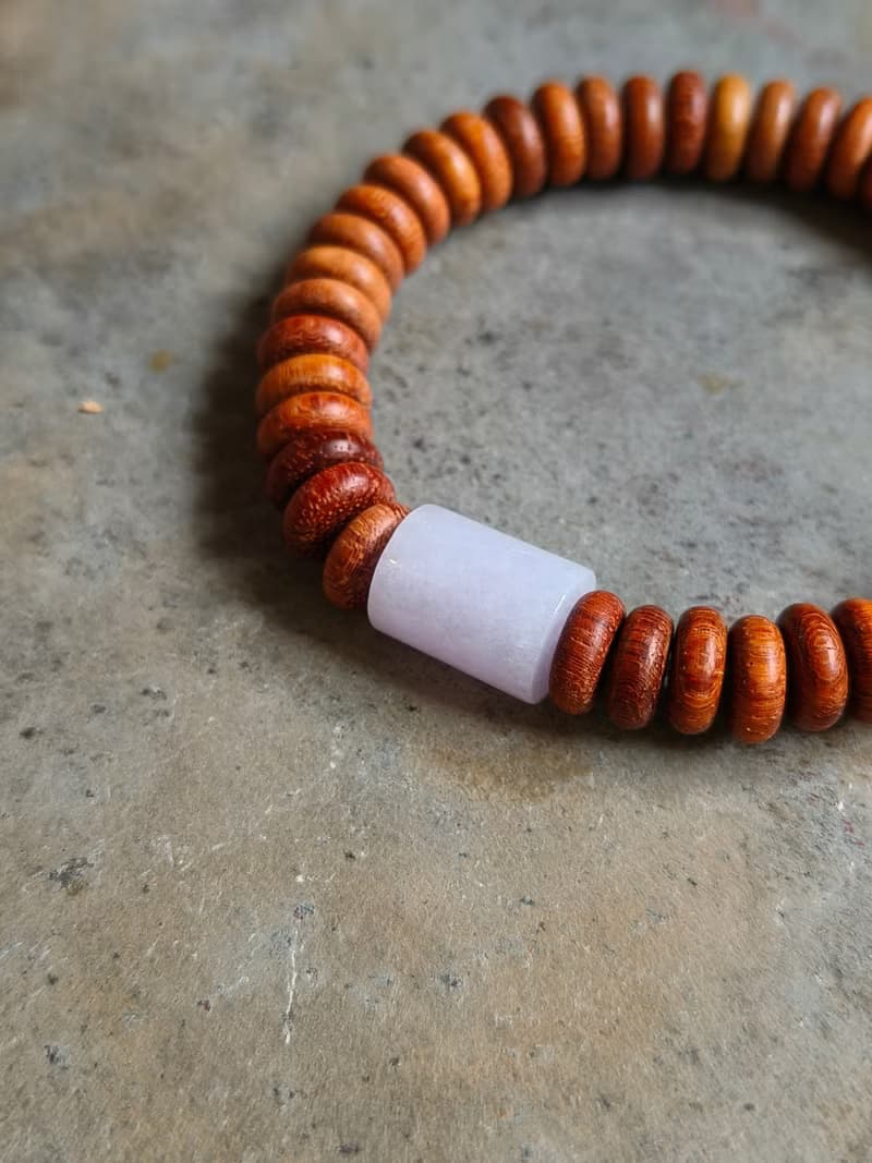緬甸天然紫羅蘭(桶珠)翡翠 平安扣花梨木珠 手鍊手串