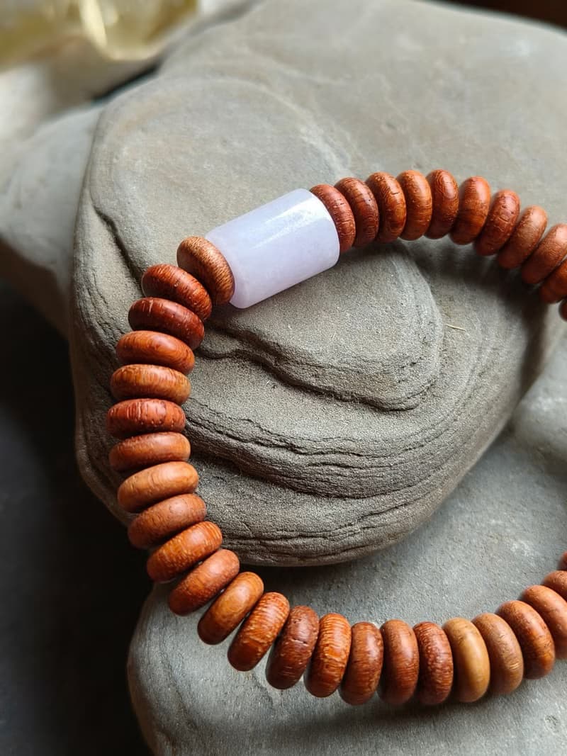 緬甸天然紫羅蘭(桶珠)翡翠 平安扣花梨木珠 手鍊手串