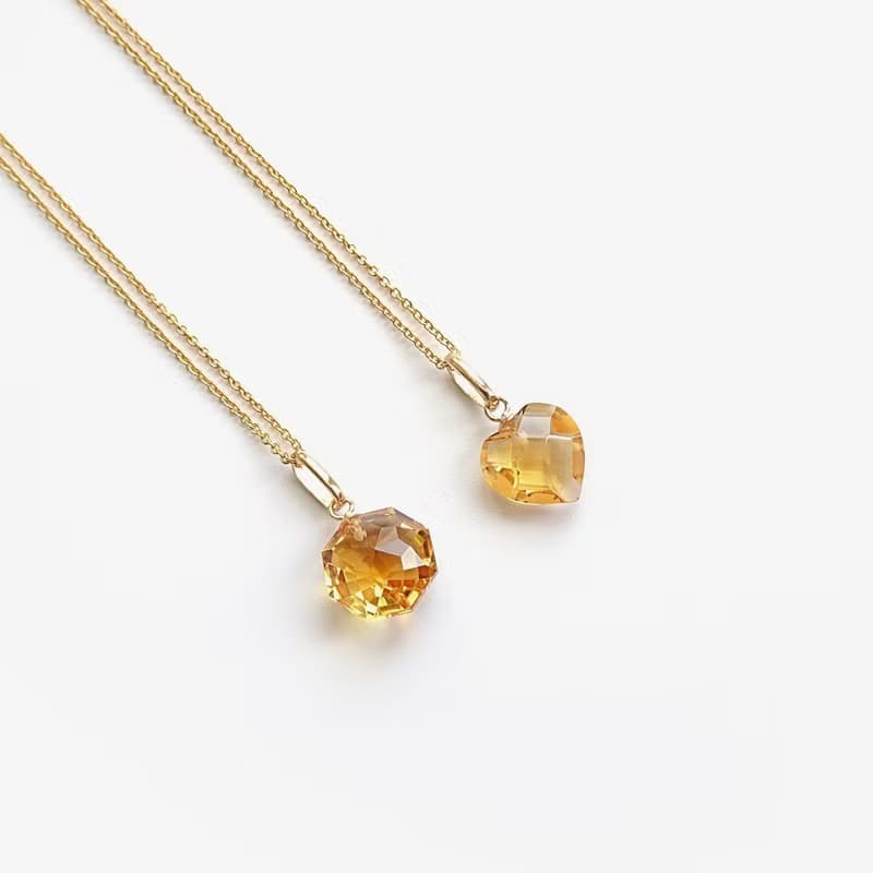 天然黃水晶 心形 八角八卦形 古董純 14K 金墜 | 配 14Kgf 包金鍊