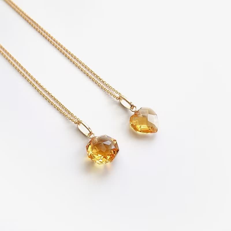 天然黃水晶 心形 八角八卦形 古董純 14K 金墜 | 配 14Kgf 包金鍊