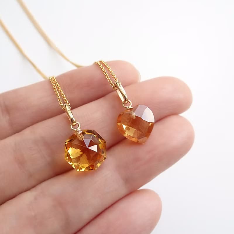 天然黃水晶 心形 八角八卦形 古董純 14K 金墜 | 配 14Kgf 包金鍊