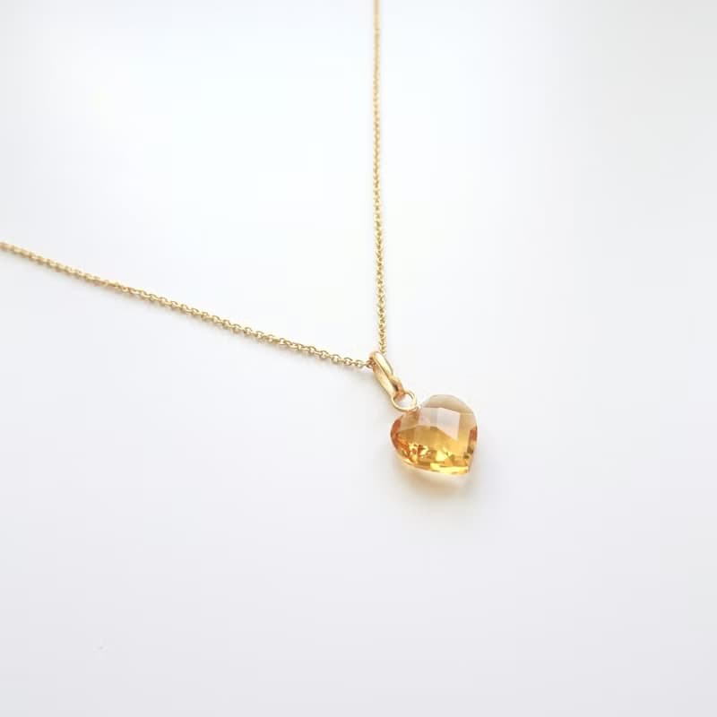 天然黃水晶 心形 八角八卦形 古董純 14K 金墜 | 配 14Kgf 包金鍊