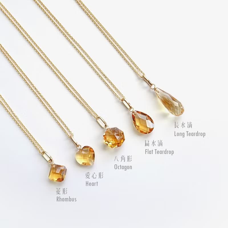 天然黃水晶 心形 八角八卦形 古董純 14K 金墜 | 配 14Kgf 包金鍊