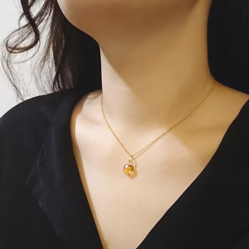 天然黃水晶 心形 八角八卦形 古董純 14K 金墜 | 配 14Kgf 包金鍊