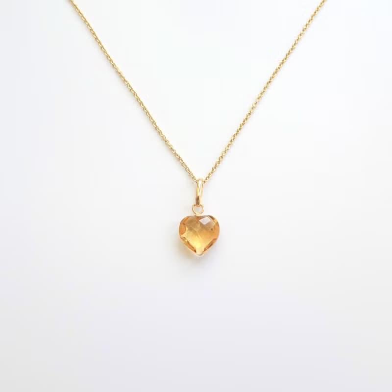 天然黃水晶 心形 八角八卦形 古董純 14K 金墜 | 配 14Kgf 包金鍊