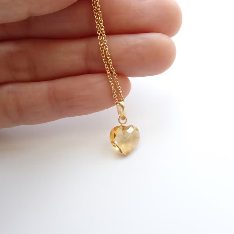 天然黃水晶 心形 八角八卦形 古董純 14K 金墜 | 配 14Kgf 包金鍊