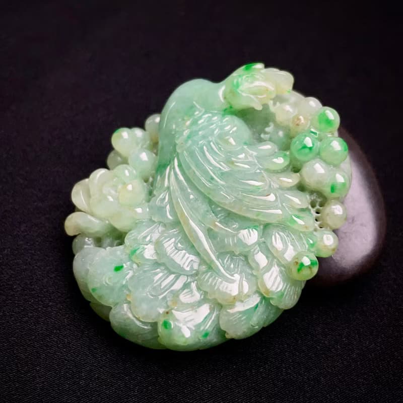 飄陽綠翡翠巧雕鳳穿牡丹 | 天然緬甸玉翡翠A貨 | 送禮