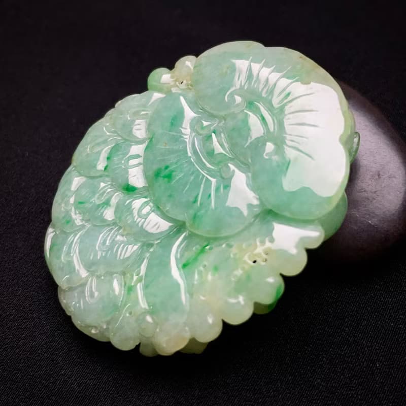 飄陽綠翡翠巧雕鳳穿牡丹 | 天然緬甸玉翡翠A貨 | 送禮