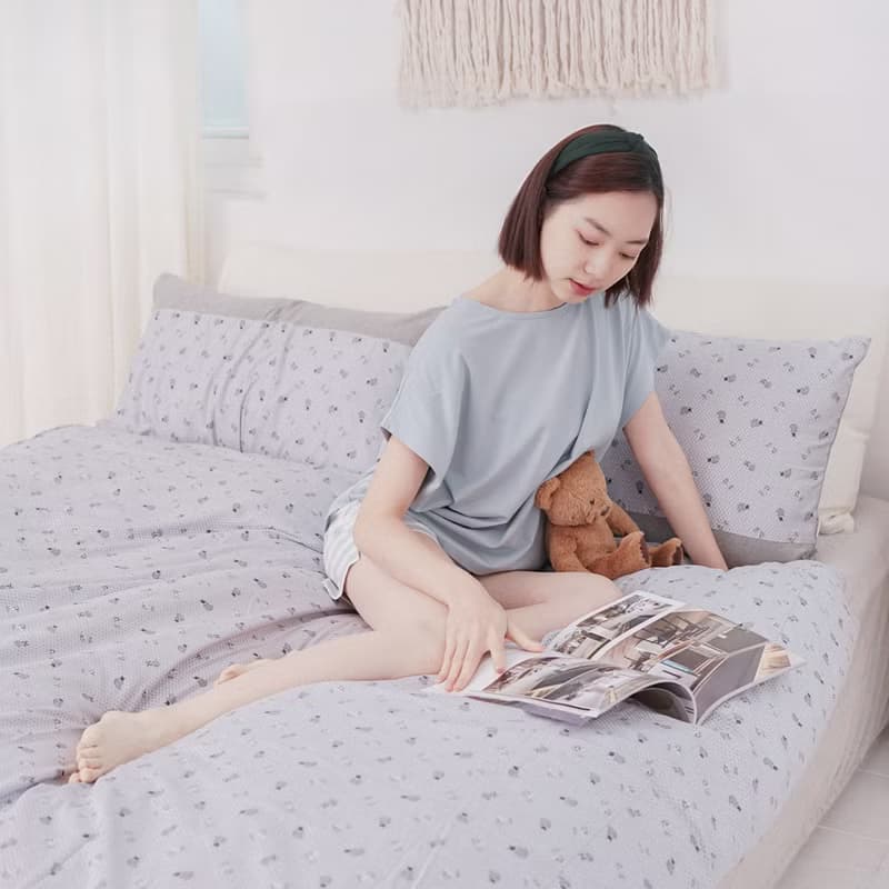 (雙人)MIT有機棉狐狸剪花寢具組-點點灰∣四件組