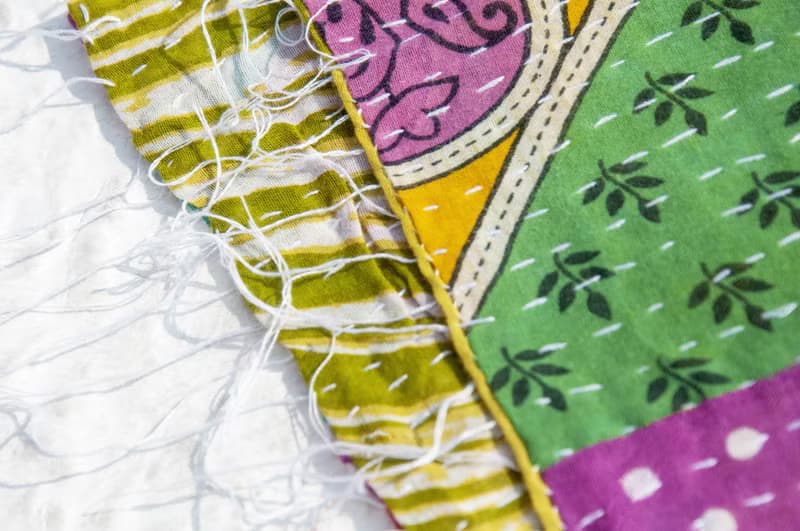 手縫紗麗布拼接絲巾/刺繡絲巾/刺繡圍巾/手縫紗麗線絲巾-綠色大樹