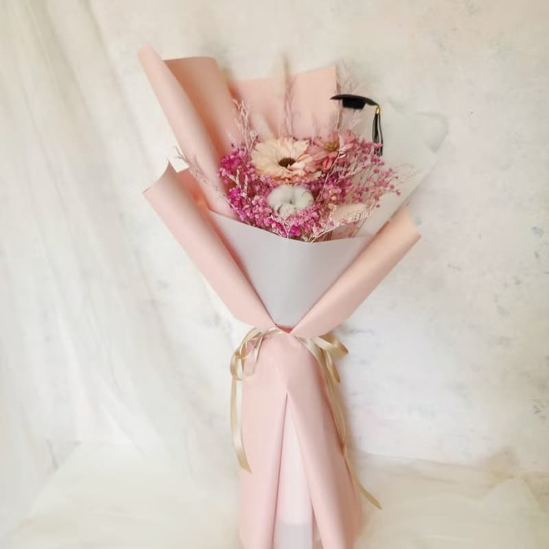 滿天星太陽花畢業花束 中長款 擴香太陽花 畢業花禮 乾燥花花束