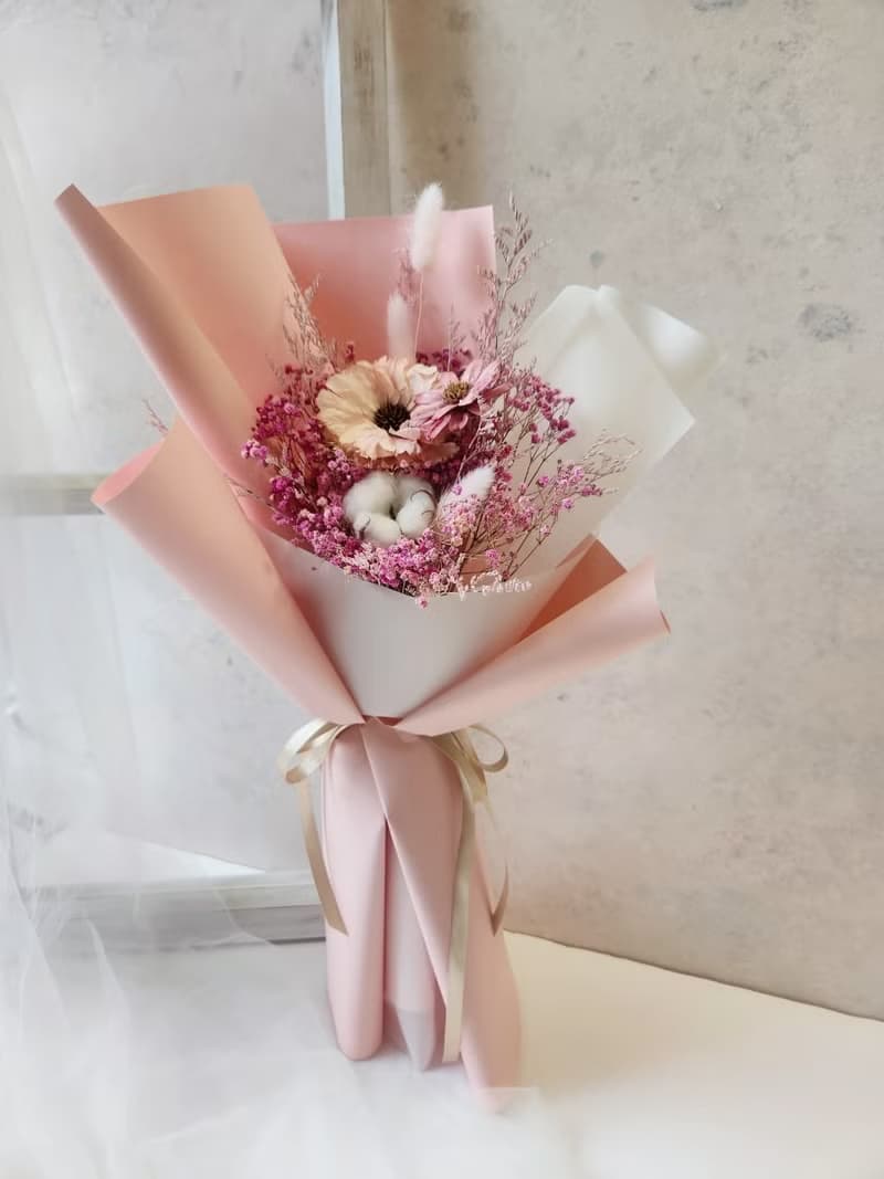 滿天星太陽花畢業花束 中長款 擴香太陽花 畢業花禮 乾燥花花束