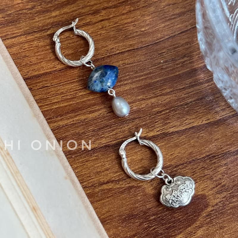 Hi Onion喜樂安康原創小眾新中式青金石長命鎖不Hi Onion喜樂安康