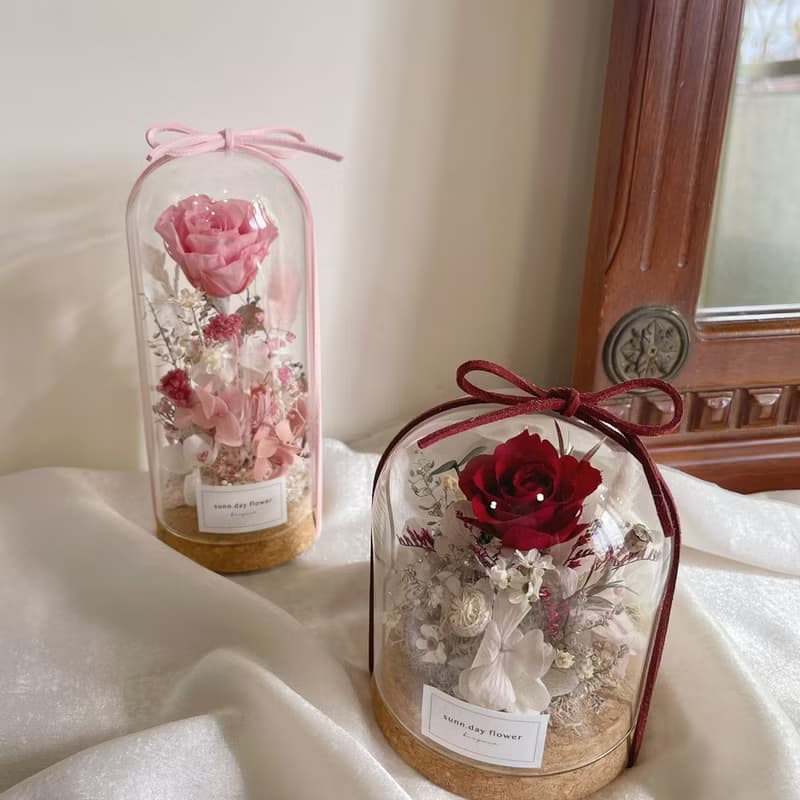 【永生玻璃花盅】古典紅粉色 情人節花禮 生日禮物 永生花