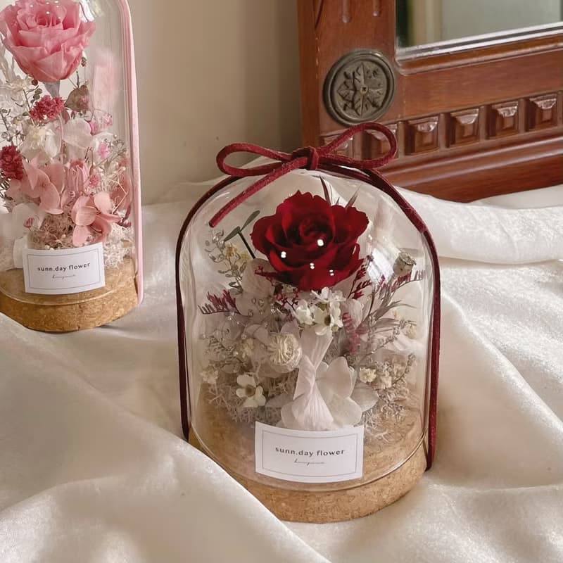 【永生玻璃花盅】古典紅粉色 情人節花禮 生日禮物 永生花