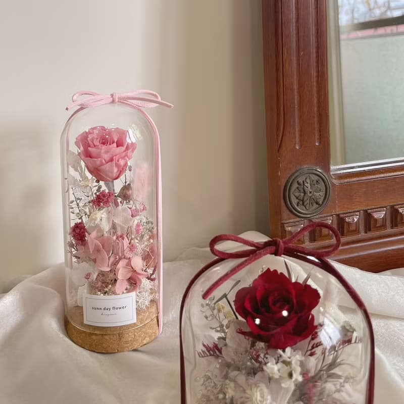 【永生玻璃花盅】古典紅粉色 情人節花禮 生日禮物 永生花