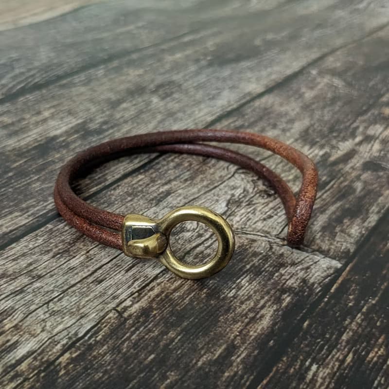 西班牙 真皮 Hook 深棕皮繩 手環 古銅扣件
