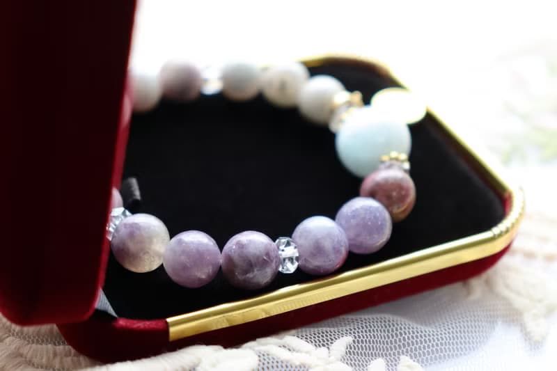 大顆白拉里瑪與粉紅碧璽天然石手鍊　能量石手鍊