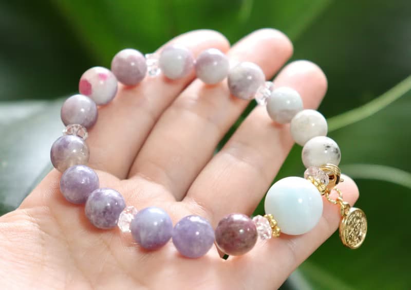 大顆白拉里瑪與粉紅碧璽天然石手鍊　能量石手鍊