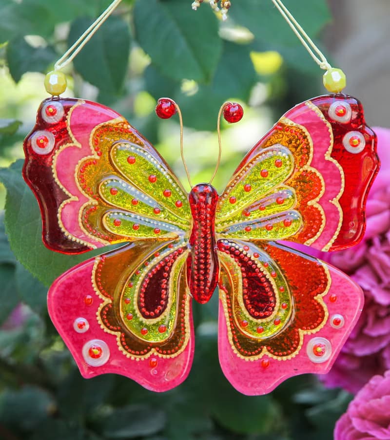 Butterfly Glass Wall Panel Suncatcher Painted Art Hanging Home Decor