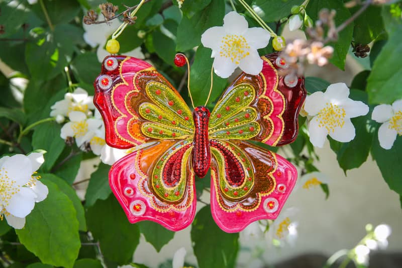 Butterfly Glass Wall Panel Suncatcher Painted Art Hanging Home Decor