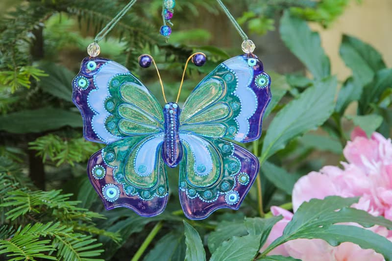 Butterfly Glass Wall Panel Suncatcher Painted Art Hanging Home Decor