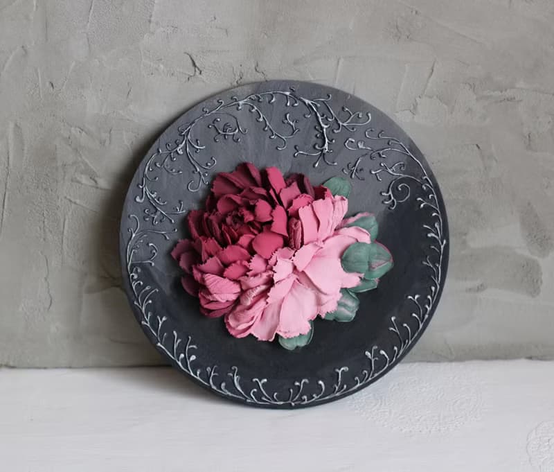 3d peony original floral painting, sculpture wall art, gift idea for her