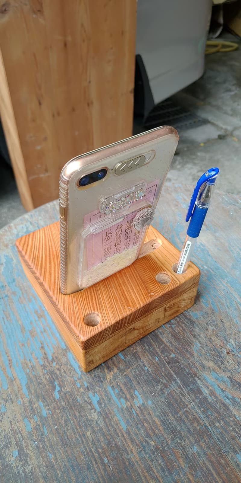 J6台灣檜木手機擴音座、名片座、筆座13.5公分x12.5公分x5.5公分