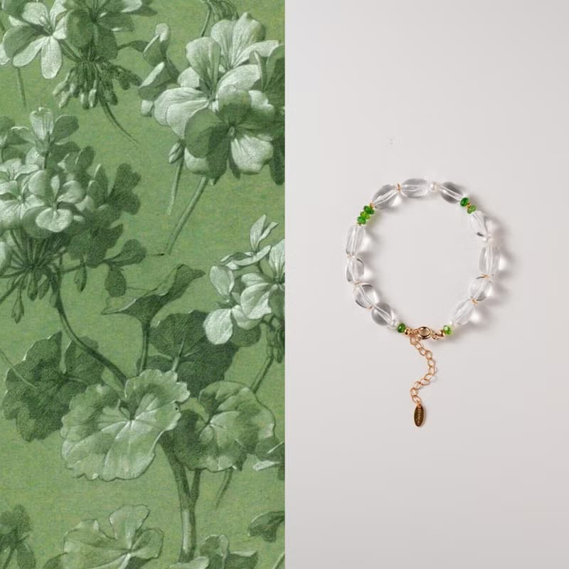 原創手工春芽拂曉天然白水晶植物系天然珍珠純銀手鏈手串生日禮物