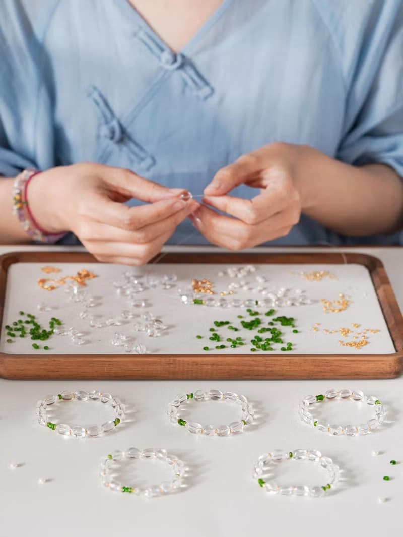 原創手工春芽拂曉天然白水晶植物系天然珍珠純銀手鏈手串生日禮物