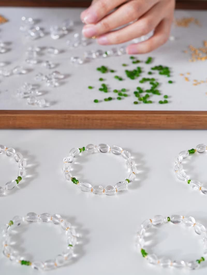 原創手工春芽拂曉天然白水晶植物系天然珍珠純銀手鏈手串生日禮物