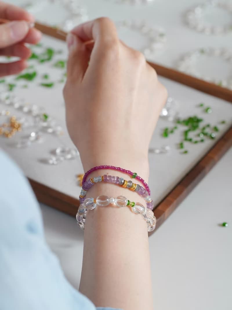 原創手工春芽拂曉天然白水晶植物系天然珍珠純銀手鏈手串生日禮物