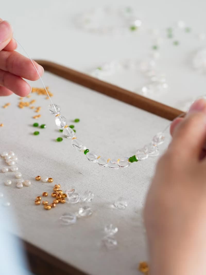 原創手工春芽拂曉天然白水晶植物系天然珍珠純銀手鏈手串生日禮物