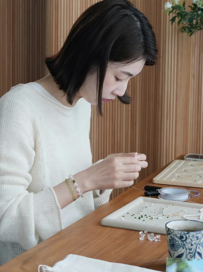 原創手工春芽拂曉天然白水晶植物系天然珍珠純銀手鏈手串生日禮物