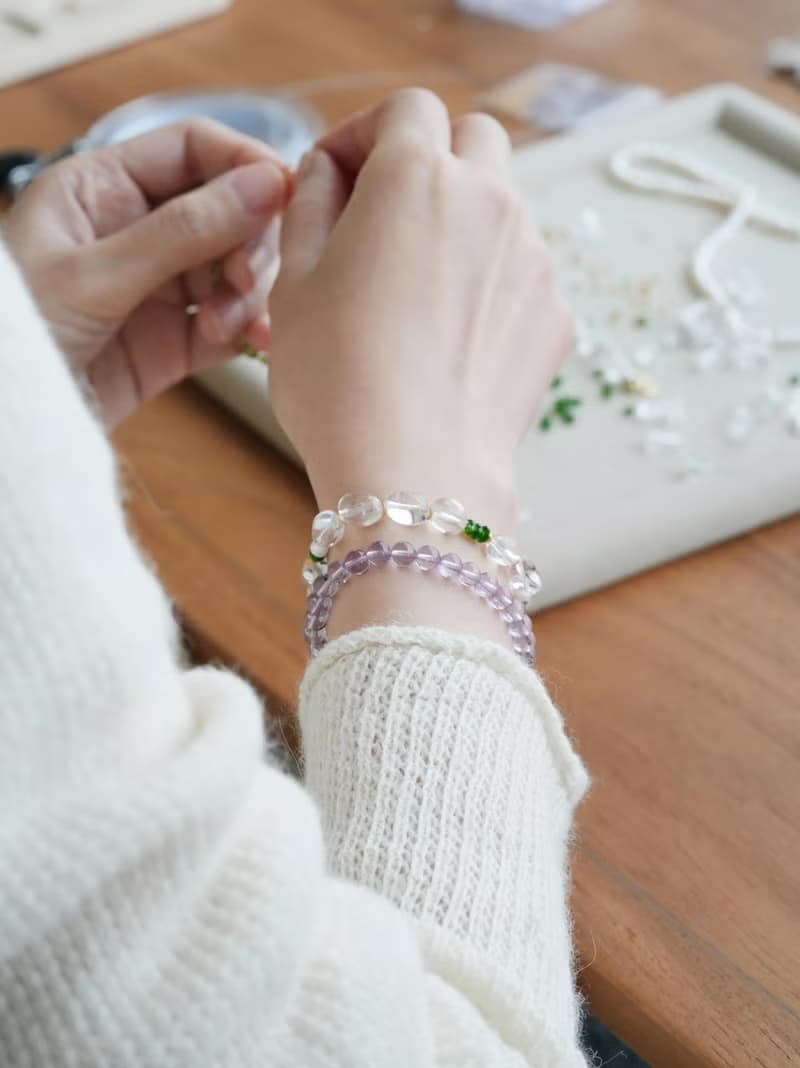 原創手工春芽拂曉天然白水晶植物系天然珍珠純銀手鏈手串生日禮物