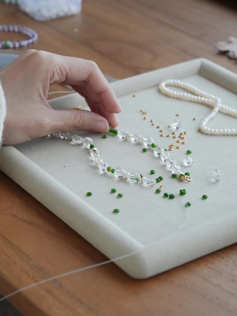 原創手工春芽拂曉天然白水晶植物系天然珍珠純銀手鏈手串生日禮物