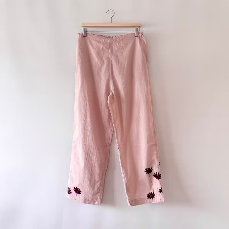 コットンパンツ・ウエスト調節可能・手描きチョコレートコスモス