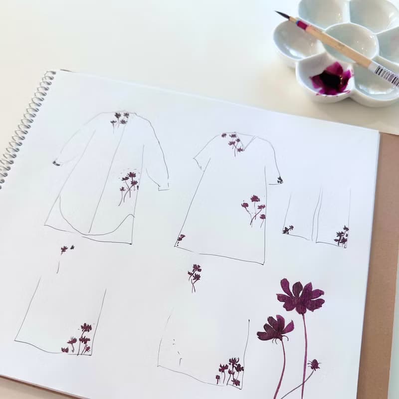 コットンパンツ・ウエスト調節可能・手描きチョコレートコスモス