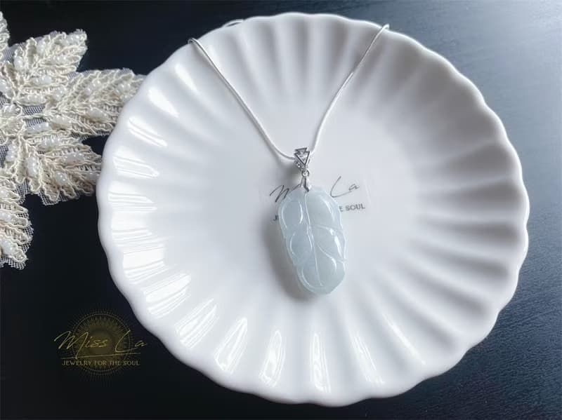 天然緬甸玉翡翠 冰淺綠底 葉子 金枝玉葉 項鍊 s925 玉石