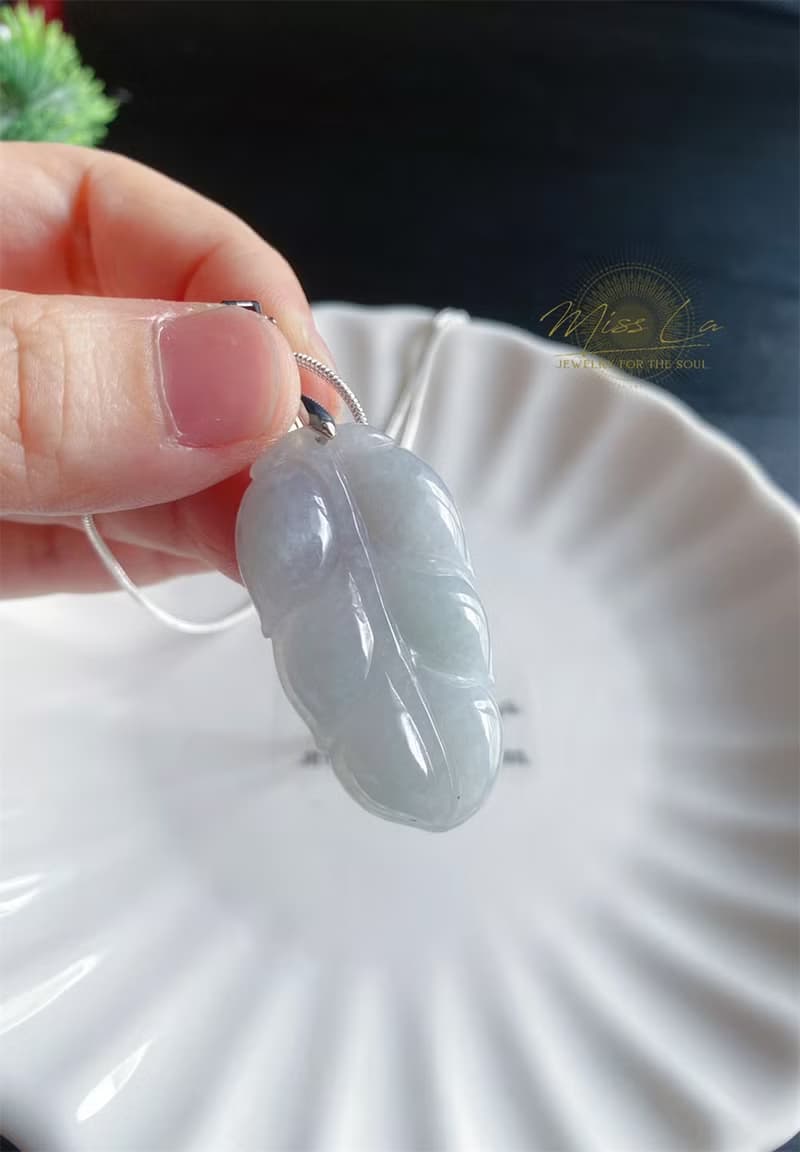 天然緬甸玉翡翠 冰淺綠底 葉子 金枝玉葉 項鍊 s925 玉石