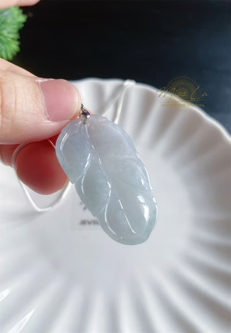 天然緬甸玉翡翠 冰淺綠底 葉子 金枝玉葉 項鍊 s925 玉石