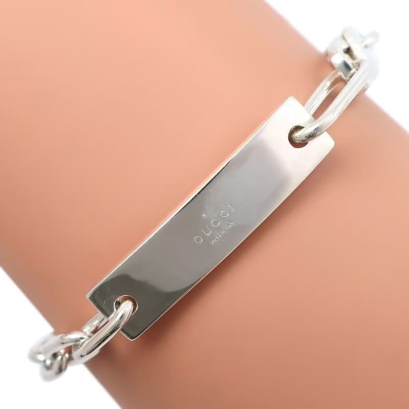 【日本直送】グッチ GUCCI ロゴプレート ブレスレット シルバー925 約19.8g ユニセックス【中古】