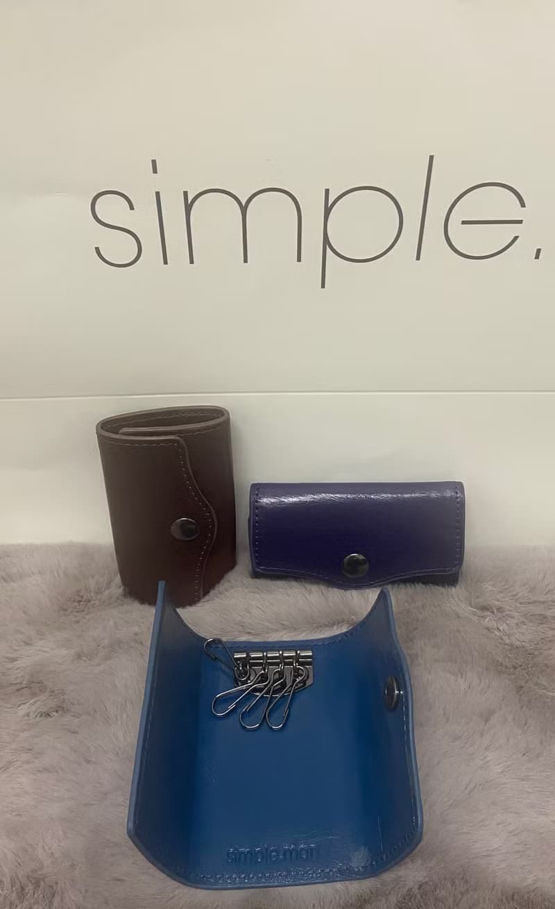 simple.man 真皮材料零錢包 鑰匙圈卡夾套裝 黑/紫/藍/啡