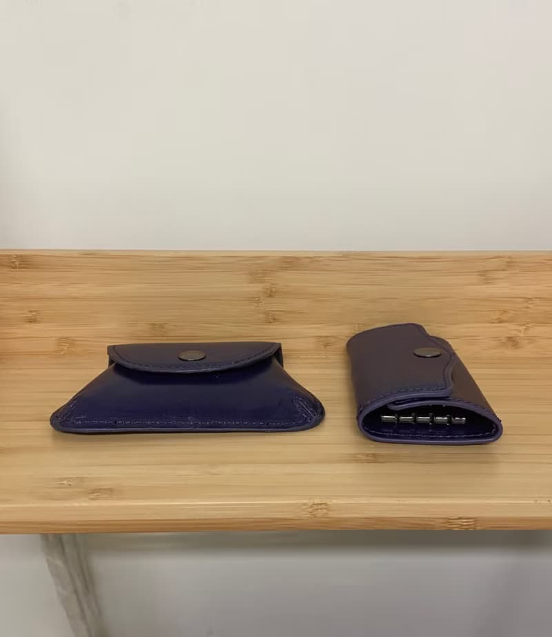 simple.man 真皮材料零錢包 鑰匙圈卡夾套裝 黑/紫/藍/啡