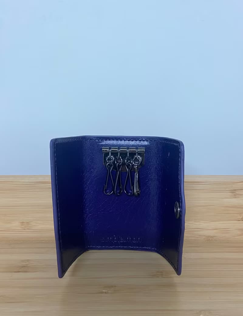 simple.man 真皮材料零錢包 鑰匙圈卡夾套裝 黑/紫/藍/啡