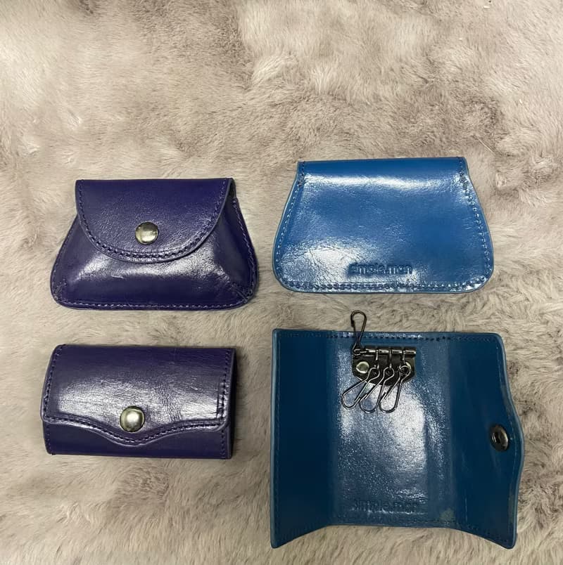 simple.man 真皮材料零錢包 鑰匙圈卡夾套裝 黑/紫/藍/啡